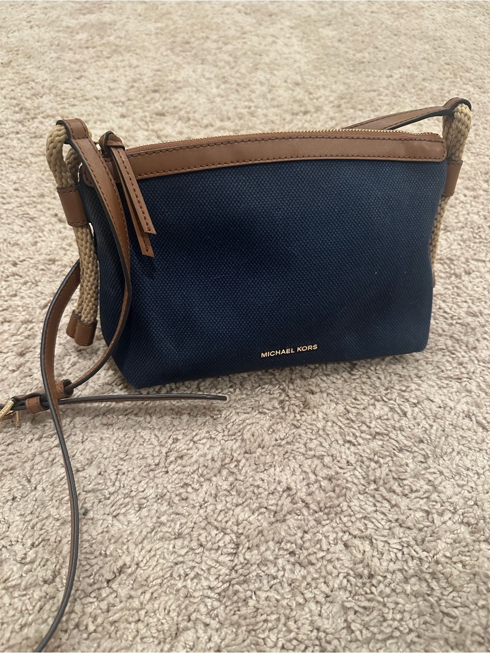 Michael Kors Navy and Brown Crossbody Bag